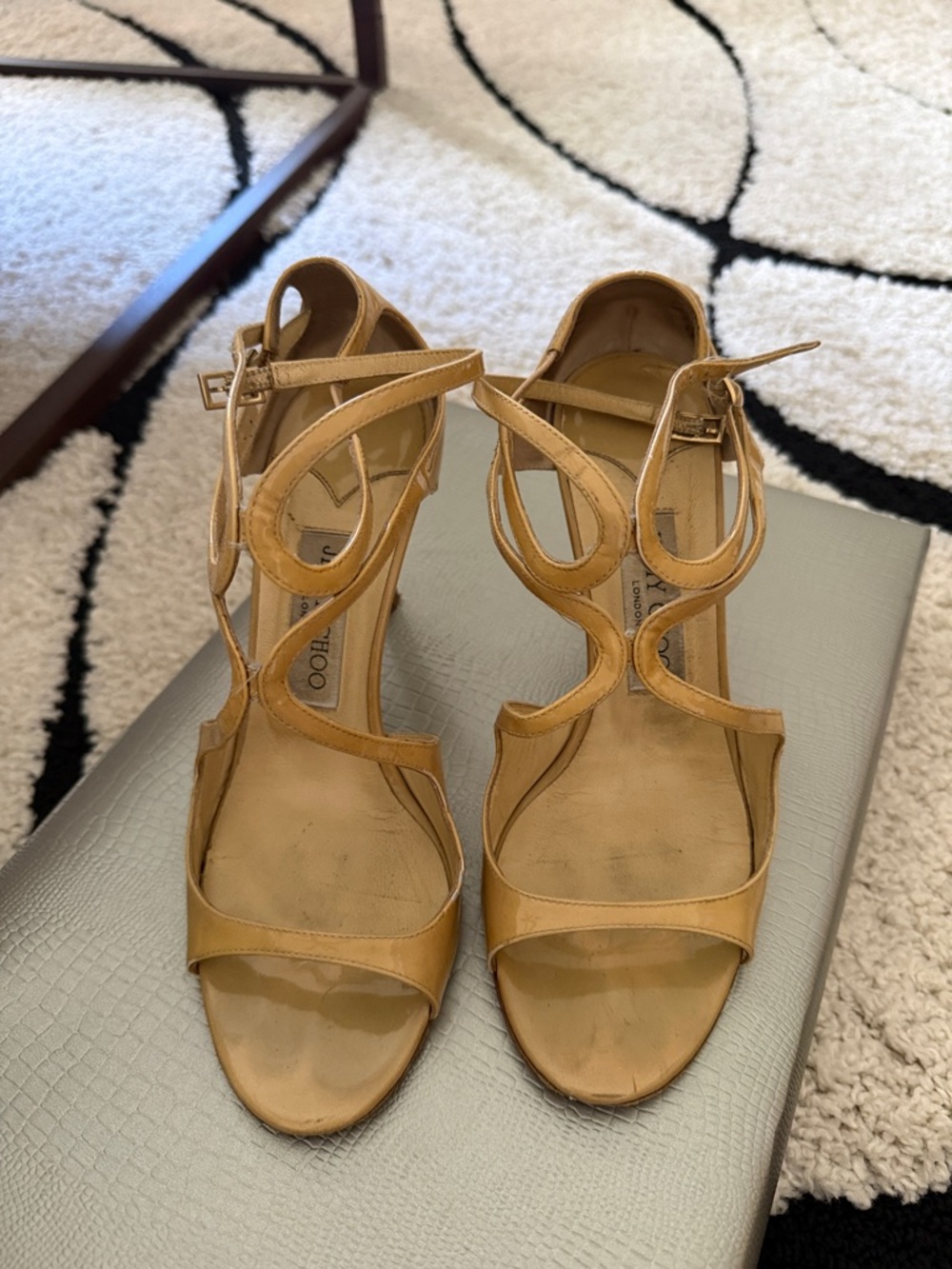 Jimmy Choo Mustard-Tan Leather Strappy Heels